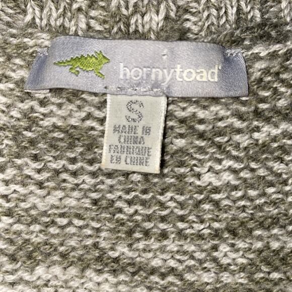 Horny Toad Sweater Womens Small 100% Merino Wool Gray Cream Hi-low Elbow Patch - Picture 5 of 8